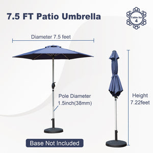 English Elm 7.5FT Patio Umbrella with Crank & Tilt, UV & Water-Resistant 180G Polyester Canopy, Vent Top Navy Blue W1859P195951