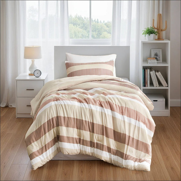 JLA Home Regency Heights - Stripe Seersucker Comforter Set — Reversible Striped & Botanical Prints, Oeko‑Tex, Lightweight Cozy Style Terracotta RH10-0010
