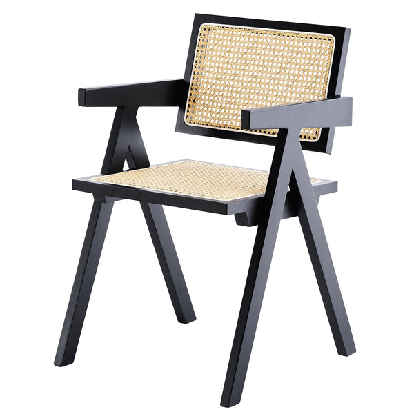 English Elm 2 Black Rubberwood Dining Chairs With Rattan Weaving - Stylish, Comfortable & Versatile Living Room Seating W2720P237607