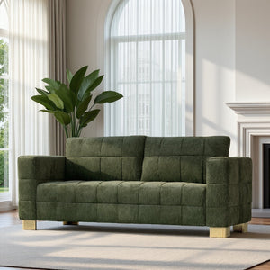 English Elm FX-P54-RB Modern Chenille 3-Seater Sofa with Wide Arms, Tufted Box Stitching & Stainless Legs for Durable Comfort Retro Green W576S00166