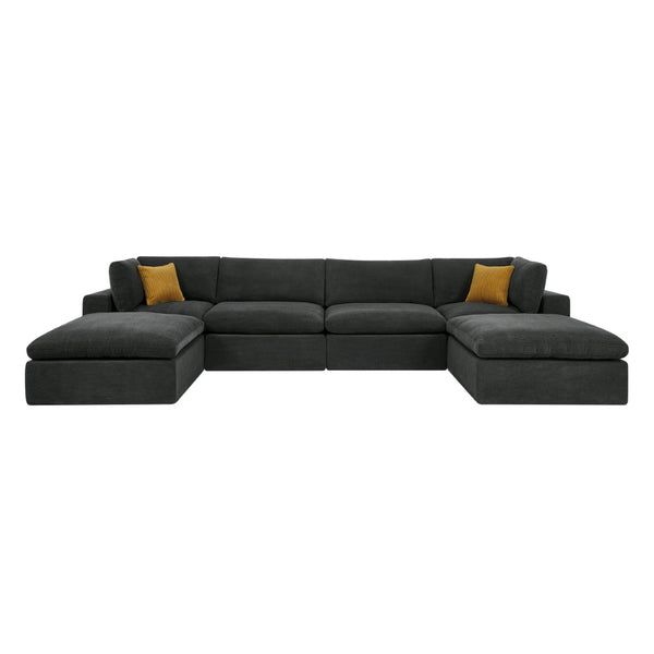 English Elm Modular Cloud Sectional Sofa Deep Seat U-shape Design for Large Living Rooms Dark Grey W5568S00008