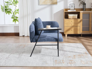 English Elm Leisure Linen Accent Chair with Built-in Side Table Pockets and Lumbar Pillow Modern Navy W395P453310