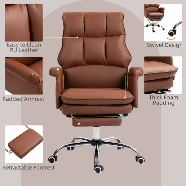 English Elm Homcom Ergonomic Executive Office Chair With Footrest, Pu Leather, Adjustable Recline & Swivel Design W2225P250009