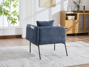 English Elm Leisure Linen Accent Chair with Built-in Side Table Pockets and Lumbar Pillow Modern Navy W395P453310