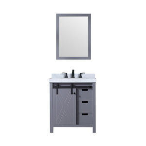 English Elm Dark Grey Bath Vanity Set With Carrara Marble Top, Matte Black Faucet & 28-Inch Mirror For Modern Spaces B2731S01273