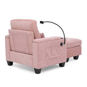 English Elm Single Chenille Manual Recliner with Usb Port Hidden Storage Ottoman and Cup Holders Pink W487P423652