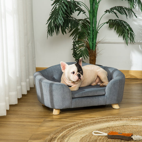 English Elm PawHut Plush Pet Couch Bed for Mini Dogs and Cats, Washable Removable Cushion, Waterproof Cover Gray W2225P229152