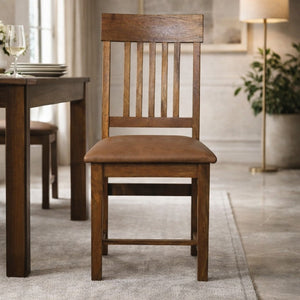 English Elm Solid Wood Handcrafted Slatted Dining Chair with Genuine Leather Seat Modern Style B182P490918