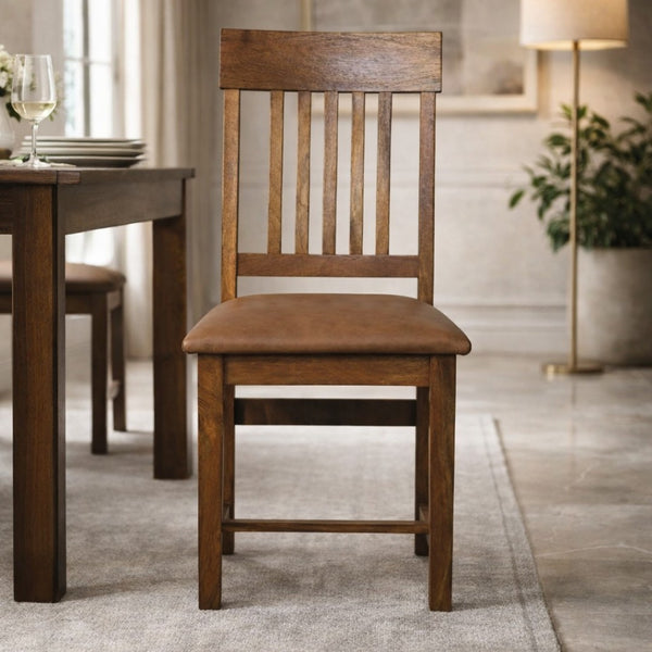 English Elm Solid Wood Handcrafted Slatted Dining Chair with Genuine Leather Seat Modern Style B182P490918