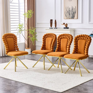 English Elm Set of 2 Sculptural Bubble Back Velvet Dining Chairs with Electroplated Metal Legs Gold,Orange W1512P491583