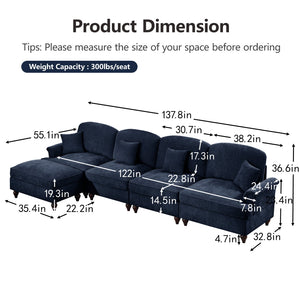 English Elm Classic Three Seater Modular L-Shaped Sectional Sofa With Flared Arms, Ruffled Skirts & Ottoman W3041S00261