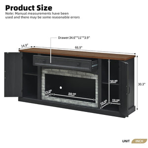 English Elm Elegant Walnut Media Console with Gray Brick Base Open Bay and Adjustable Shelving Black N721P394506B