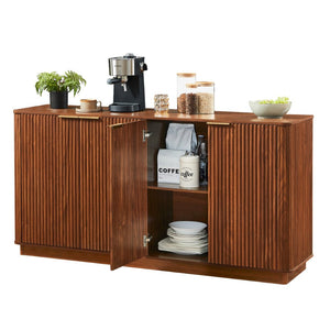 English Elm 63" Wave Front Sideboard with Four Door Storage for Living Room Hallway Bedroom Walnut W1820P431359