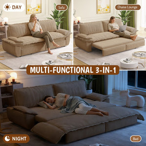 English Elm 73.2" Queen Sleeper Sofa Convertible Corduroy Loveseat for Guest Room or Living Space Camel W1885S00335