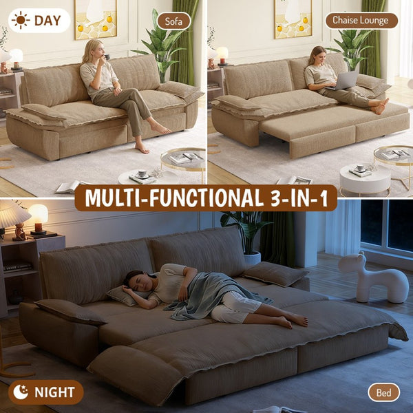 English Elm 73.2" Queen Sleeper Sofa Convertible Corduroy Loveseat for Guest Room or Living Space Camel W1885S00335