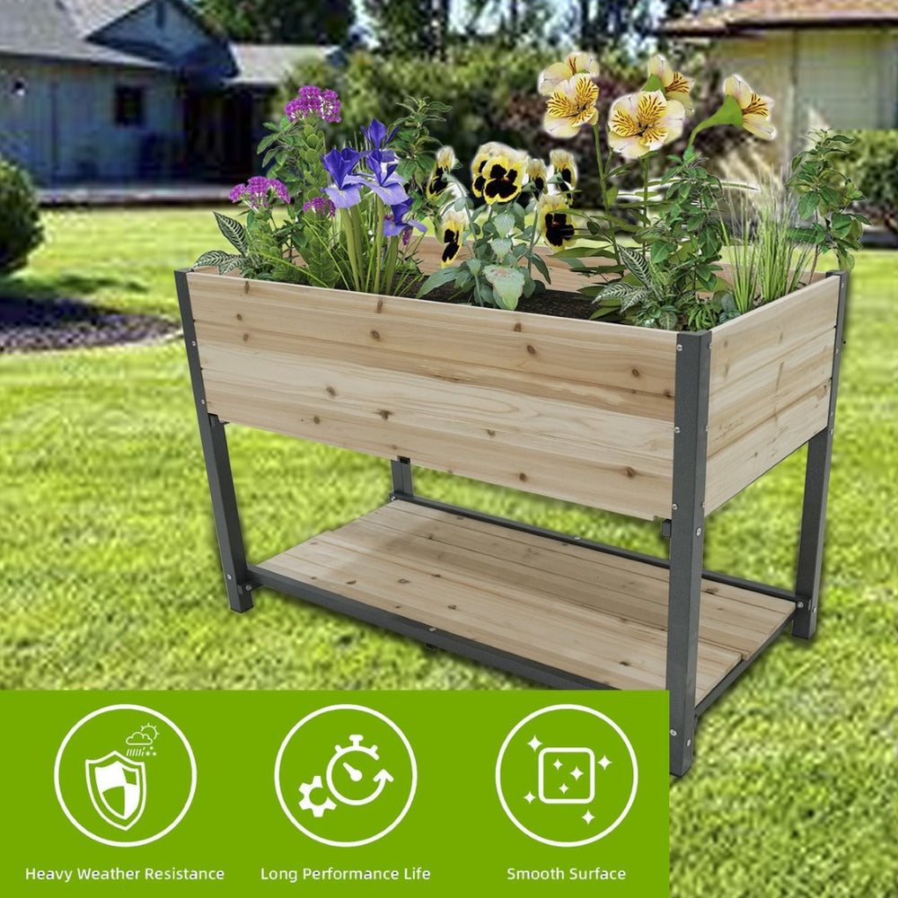 English Elm New Iron and Wood Raised Garden Bed with Drainage Ergonomic Height Outdoor Planter W1431P176217