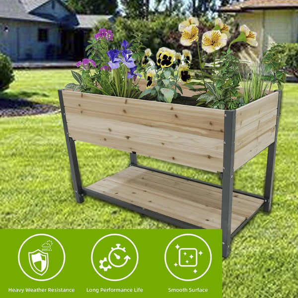 English Elm New Iron and Wood Raised Garden Bed with Drainage Ergonomic Height Outdoor Planter W1431P176217