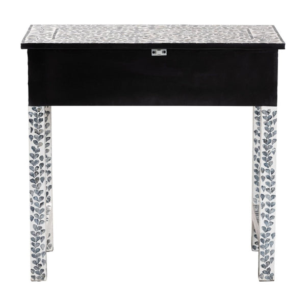 English Elm Coastal Capiz Shell Mosaic Console Table Iridescent Floral Inlay with Two Drawers B2750P467801