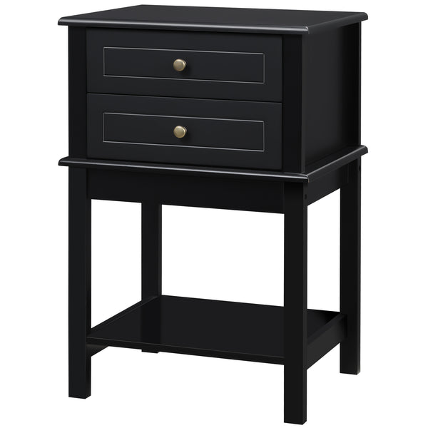 English Elm Homcom Modern Side Table With 2 Storage Drawers & Open Shelf – Sleek Black End Table For Versatile Use W2225P229113