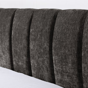 English Elm King Chenille Upholstered Platform Bed with Storage Drawers and Structured Headboard Dark Gray W487S00415