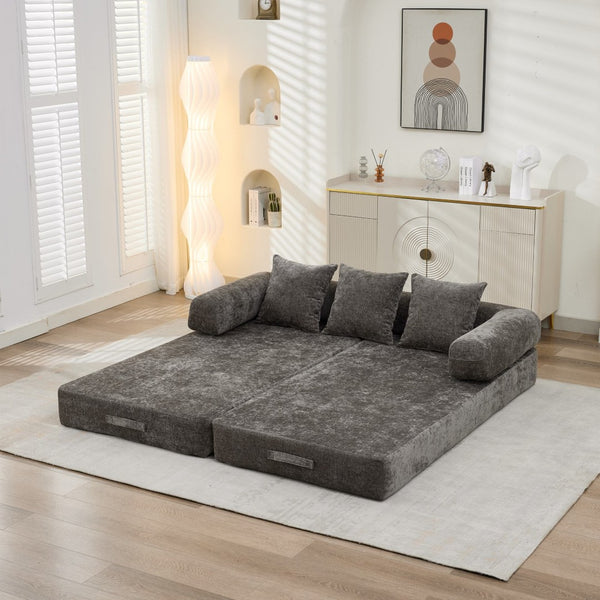 English Elm Comfy Chenille Folding Floor Sofa Bed with Armrest for Studio and Guest Rooms Gray W1143P401142