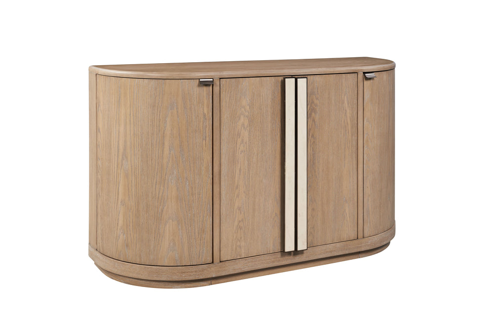 English Elm Demilune Toffee Oak Server with Stone Handles, Soft-Close Hinges, Curved Storage Console for Entryway B2699P373202
