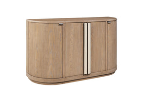 English Elm Demilune Toffee Oak Server with Stone Handles, Soft-Close Hinges, Curved Storage Console for Entryway B2699P373202
