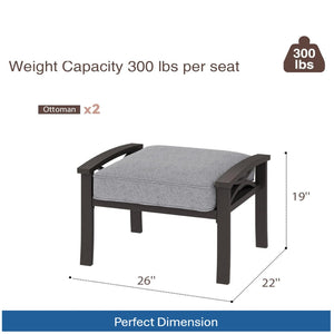 English Elm Set of 2 Outdoor Steel Ottomans with Water Repellent Cushions for Patio or Deck Gray+ Khaki B082P455154