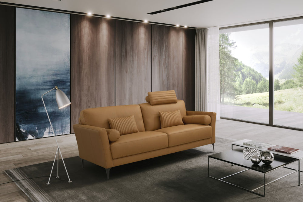 English Elm Tussio Italian Genuine Leather Loveseat with Tailored Cushions and Five Accent Pillows B2726P457658