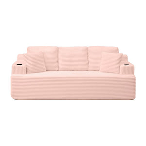 English Elm Boneless Floor Sofa Corduroy Upholstered 5 Seat Low Profile with Cup Holders for Living Room Pink W1117S00431