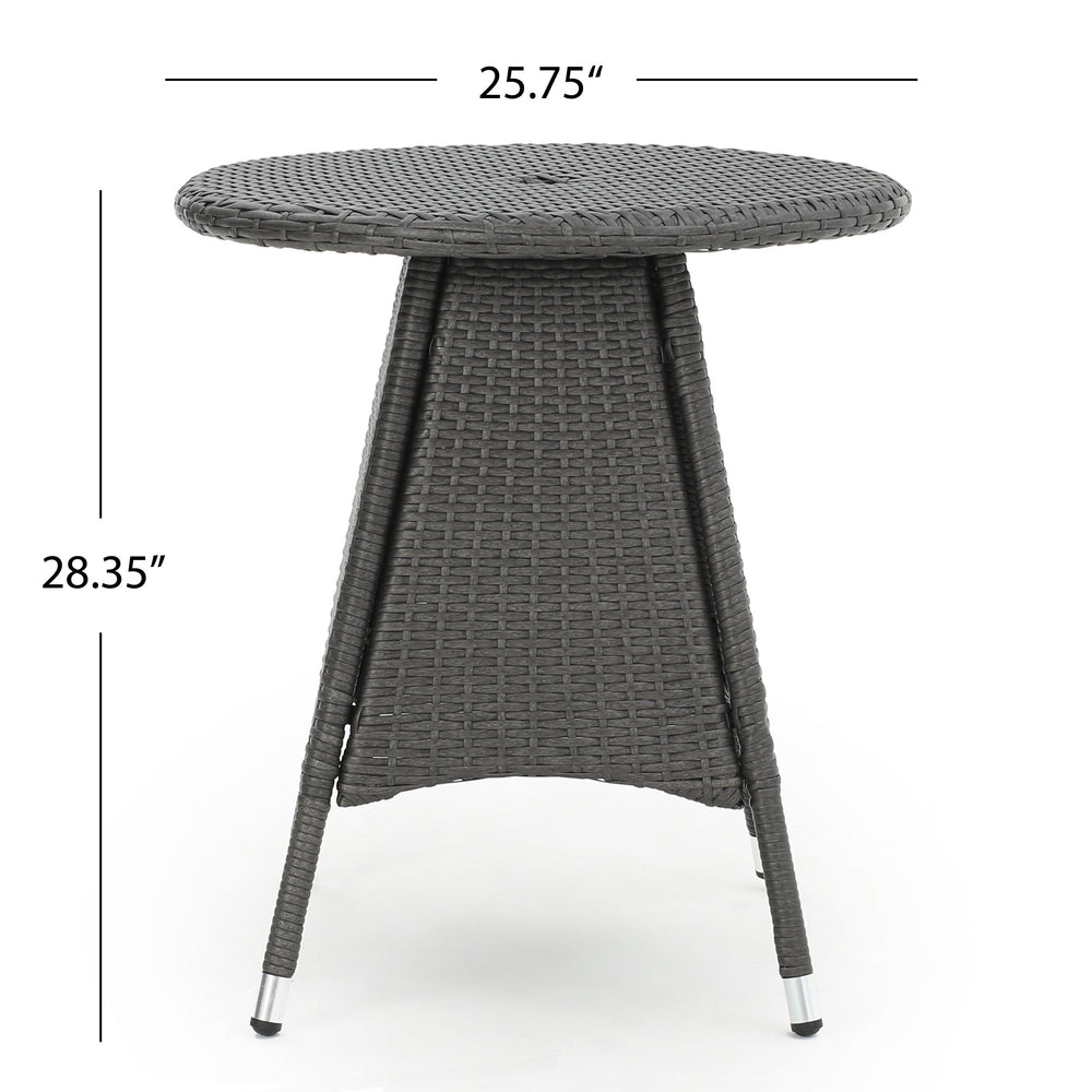 English Elm Christopher Knight Home® - CORSICA Grey Rattan Bistro Table – Weather-Resistant Resin Wicker, Metal Frame, Space-Saving Patio Piece 56313.00GRY