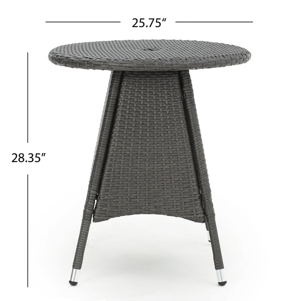 English Elm Christopher Knight Home® - CORSICA Grey Rattan Bistro Table – Weather-Resistant Resin Wicker, Metal Frame, Space-Saving Patio Piece 56313.00GRY