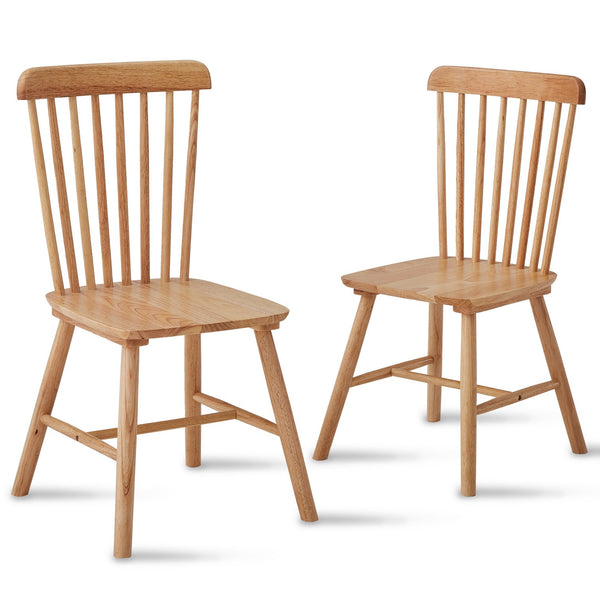 English Elm 4pieces Natural Rubber Wood Dining Chairs with Curved Backrests, 17" Seat Height, Stable Anti-Skid Feet W2720P193121