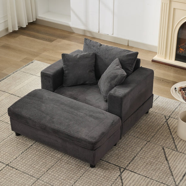 English Elm Chaise Lounge Chair With Removable Ottoman & Pillows - Modern, Pet-Friendly Accent Sofa Bed For Comfort W1170P353049