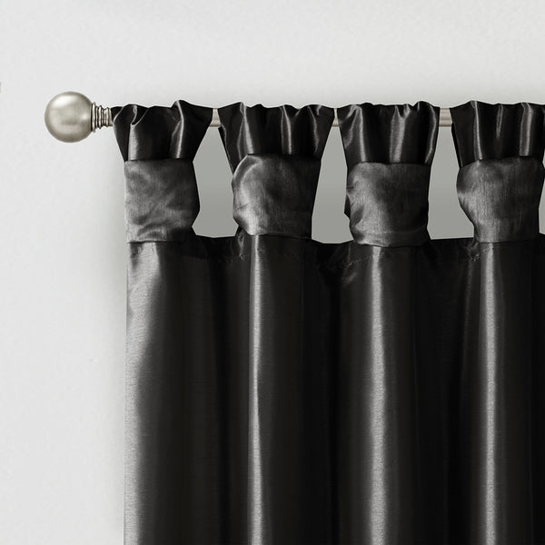 JLA Home Madison Park - Twist Madison Park Emilia Faux Silk Lined Curtain Panel with Twist Tab Top for Luxe Draping and Privacy Black MP40-8330