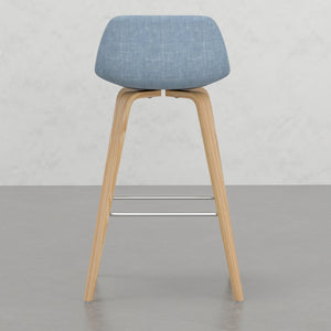 English Elm Harvard Bentwood Counter/Bar Height Stool Set of 2 - Denim Blue Linen-Look Seats, Mid-Century Wood Frame, Chrome Footrest B2732P253615