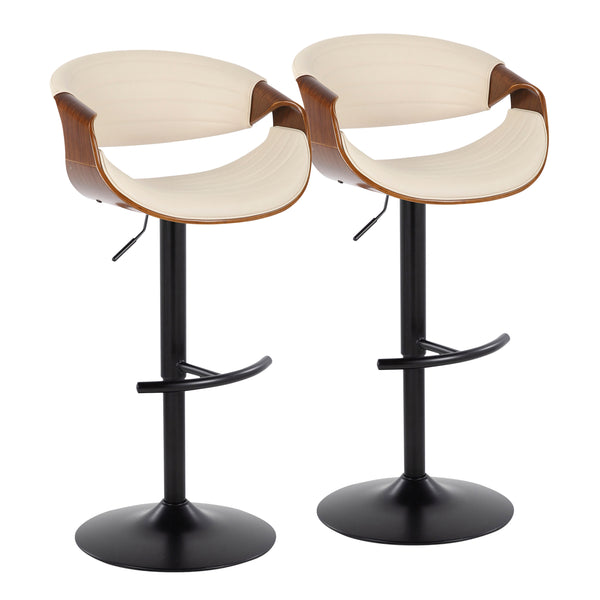 English Elm Symphony Mid-Century Adjustable Swivel Barstool Set of 2 — Cream Faux Leather, Walnut Accents, 360° Comfort B202S01018