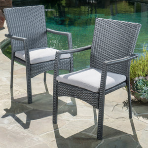 English Elm Christopher Knight Home® - CORSICA Wicker KD Dining Chair with Water-Resistant Removable Cushion — Stylish Outdoor Seating for Patios Grey 37.5 L x 21.5 W x 10.25 H 56424.00GRY