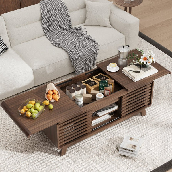 English Elm Coffee Table with Led Lighting Bluetooth Speaker Wireless Charging and Faux Marble Top T3773P419702