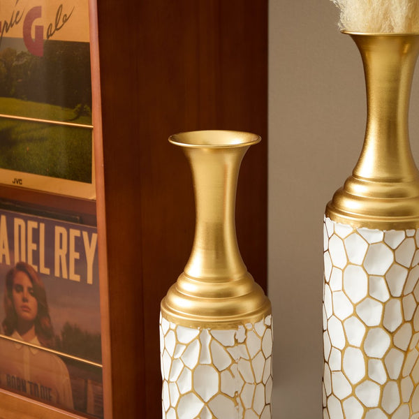 English Elm Floor Modern Metal Vase Set Of 3 – Luxe White With Gold Accents For Stylish Home Décor & Elegance W2796P255600