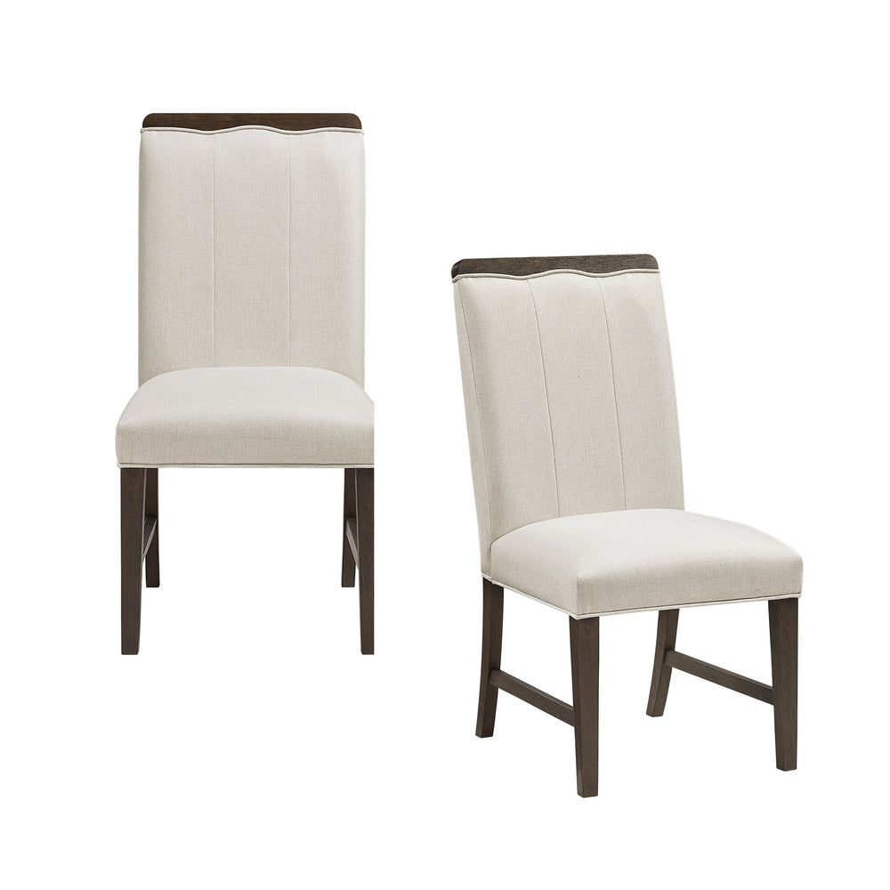 English Elm Contemporary Upholstered Dining Chairs Set of 2 — Beige Textured Fabric, Wire‑Brushed Brown Plywood Frame, 250 lb Capacity B011P355870