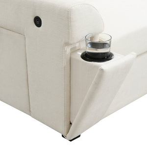 English Elm 128*67" U Shaped Sectional Sofa with Movable Ottoman, Hidden Armrest Storage, Cup Holders & USB Ports Off White N723S0192A