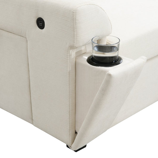 English Elm 128*67" U Shaped Sectional Sofa with Movable Ottoman, Hidden Armrest Storage, Cup Holders & USB Ports Off White N723S0192A