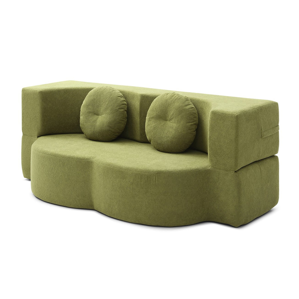 English Elm 2-in-1 Folding Sofa Bed with Plush Foam Support — Convertible Floor Couch to Queen Guest Sleeper Green W1117P325077