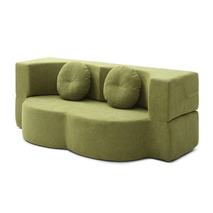 English Elm 2-in-1 Folding Sofa Bed with Plush Foam Support — Convertible Floor Couch to Queen Guest Sleeper Green W1117P325077