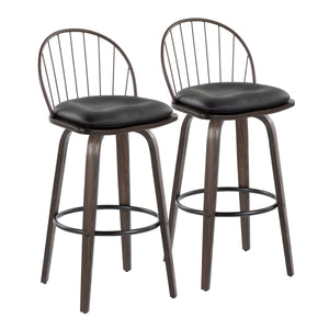 English Elm Riley 30" Industrial Farmhouse Barstool Set of 2 — Walnut Wood, Bronze Metal, Swivel, Removable Faux Leather Cushion (Indoor) B202S00638