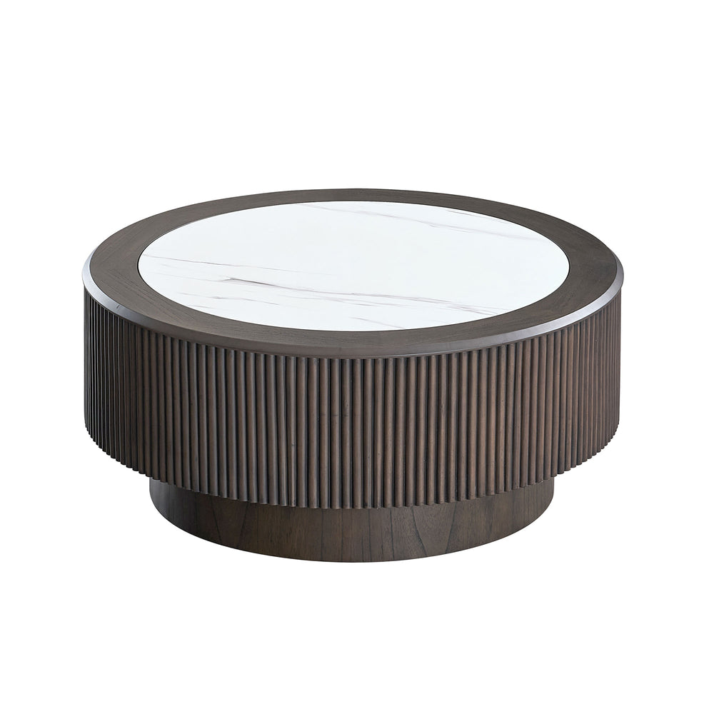 English Elm 35.43 Modern Faux Marble Coffee Table 39in Round MDF Top with Sturdy Pedestal Base for Living Room W2582P312650