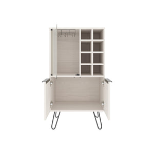 English Elm Bar Cabinet White Washed Oak 43.1" H with Glass Display, 2 Doors, 9 Shelves, Sturdy Legs, FSC B097P250849