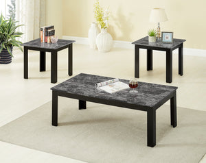 English Elm 3pc Modern Coffee & End Table Set with Faux Marble Tops Sleek Gray Finish Wooden Legs, Stylish Living Gray 45.5 L x 24.5 W x 3.38 H B011P232910