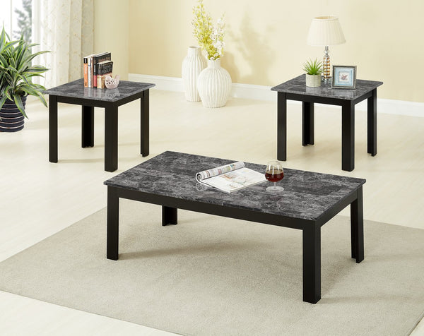 English Elm 3pc Modern Coffee & End Table Set with Faux Marble Tops Sleek Gray Finish Wooden Legs, Stylish Living Gray 45.5 L x 24.5 W x 3.38 H B011P232910